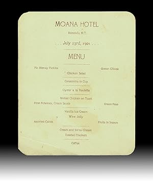 [Hawaiiana] 1901 Menu from Moana Hotel in Honolulu