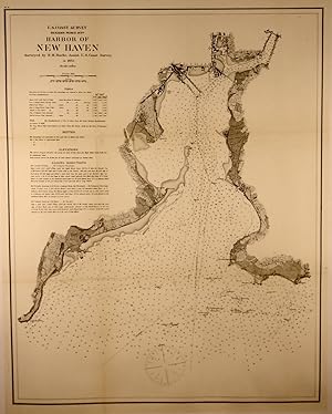 1872 ORIGINAL MAP "HARBOR OF NEW HAVEN" / U. S. COAST SURVEY / LINEN-BACKED