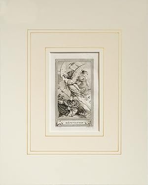 1780s French Engraving, La Réputation (Reputation), Matted