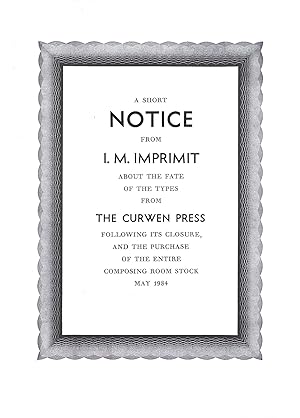 A Short Notice from I. M. Imprint About the Fate of the Types from the Curwen Press