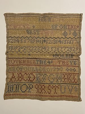 [AMERICAN EMBROIDERED ALPHABET SAMPLER CA. 1787]. ABCDEF [etc.] 1 2 3 4 5 [etc.] Rhoda Haydon Bor...