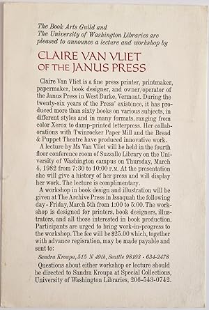 Claire Van Vliet of the Janus Press (Announcement)