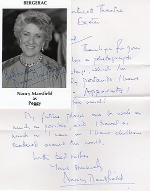 Nancy Mansfield Peggy Masters Bergerac Hand Signed Photo & Letter