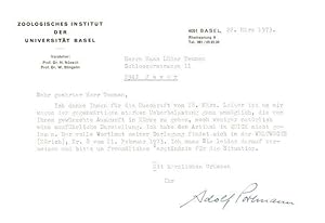 Adolf Portmann Swiss Basel Zoologist 1973 Hand Signed Letter
