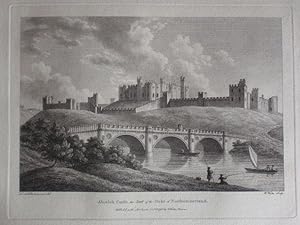 Original Antique Engraving Illustrating Alnwick Castle, the Seat of the Duke of Northumberland, B...