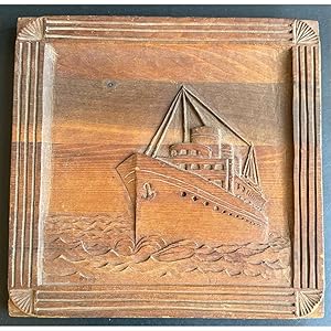 FOLK ART WOOD CARVING of a SHIP by WOMAN ARTIST 1940