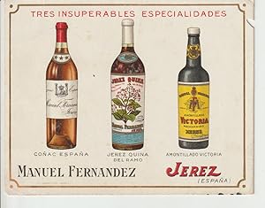 Vintage Spanish Wine Distillery Ink Blotter Advertising Trade Card- Manuel Fernández Jerez