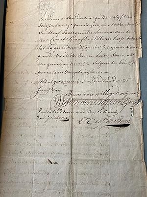Manuscript legal 1744 | Manuscript signed Amsterdam 23 juny 1744 regarding Hendrik van Haaffen, 2...