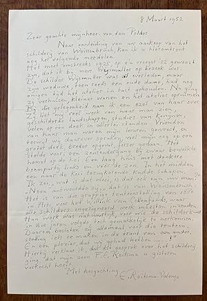 Autograph E. Reitsma-Valenca 1952 | Manuscript letter of 8 march 1952 by Engelina Reitsma-Valença...