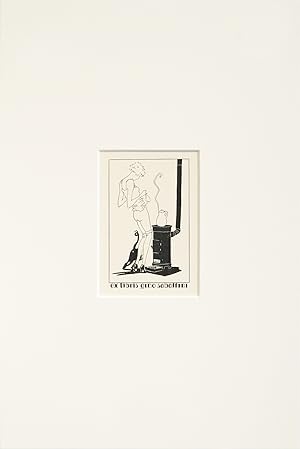 1945 Italian Engraving bookplate (Ex Libris), Women with cat (Matted)
