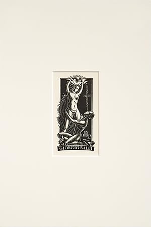 1950's Italian Engraving bookplate (Ex Libris), HERZ MEN HERZ (Matted)