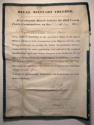 [Duke of Wellington] Royal Military College--Commission in His Majesty's Service for Cadet Robert...