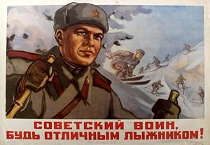 Original Vintage Poster Soviet Warrior - Be an Excellent Skier!
