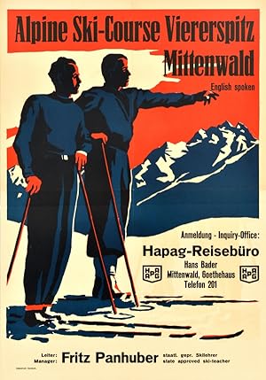 Original Vintage Poster Alpine Ski Course Viererspitz Mittenwald Bavaria Germany