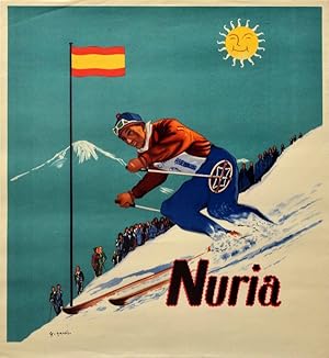 Original Vintage Poster Skiing Nuria Catalonia Ski Spain Winter Sport