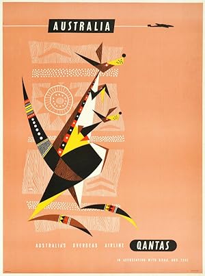 Original Vintage Poster Australia Qantas Airline Kangaroo Harry Rogers
