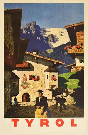 Original Vintage Poster Tyrol Kitzbuhel Austria Alps Ski Resort Alfons Walde