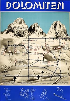 Original Vintage Poster Dolomiten Dolomites Ski