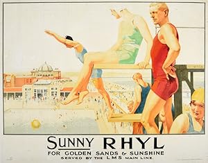 Original Vintage Poster Sunny Rhyl London Midland Scottish Railway