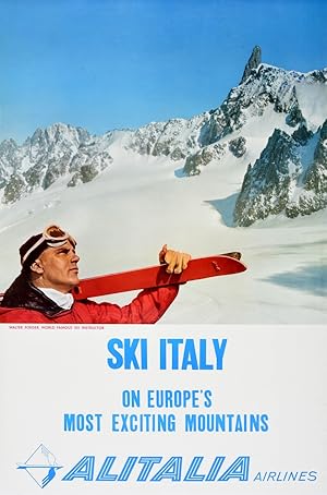 Original Vintage Poster Ski Italy Alitalia Airlines Walter Foeger