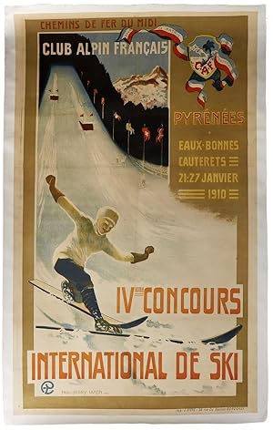 Original Vintage Poster Club Alpin Francais IV Concours International De Ski Alpine Ski Jump
