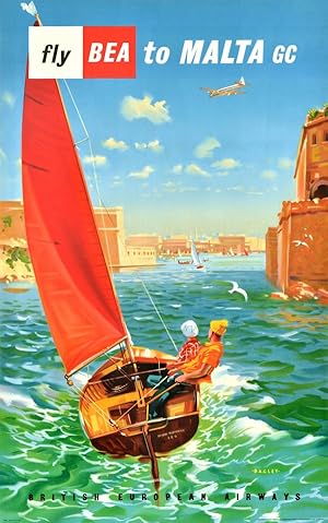 Original Vintage Poster Fly BEA To Malta