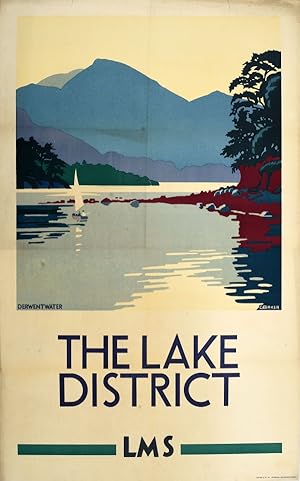 Original Vintage Poster Lake District LMS Derwent Water