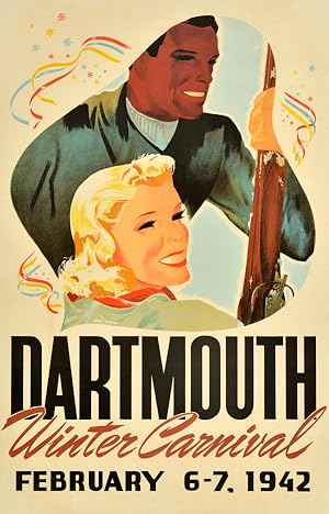 Original Vintage Poster Dartmouth Winter Carnival 1942 Ski USA