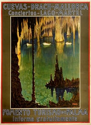 Original Vintage Poster Mallorca Cuevas Drach Caves Majorca