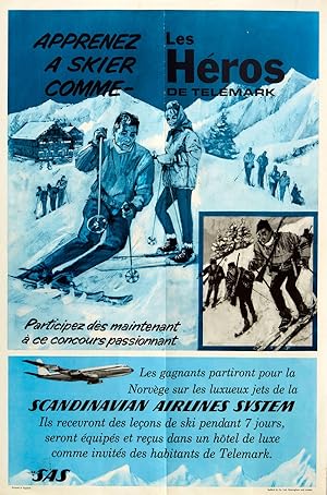 Original Vintage Poster Heroes Of Telemark Ski SAS Airlines Norway