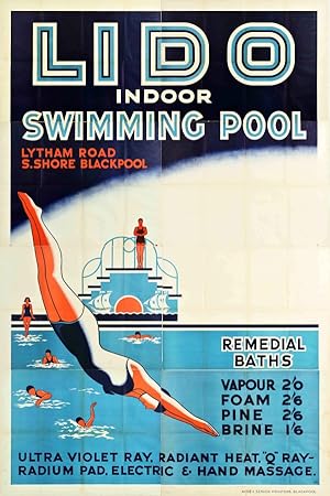 Original Vintage Poster Lido Art Deco Remedial Baths Blackpool