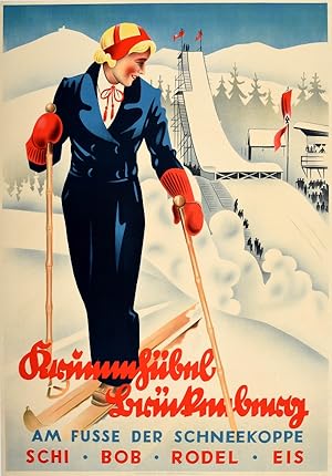 Original Vintage Poster Ski Germany Krummhubel Karpacz Poland Schneekoppe