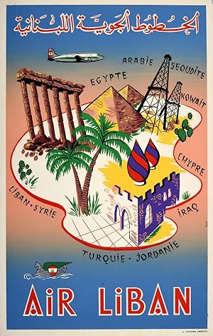 Original Vintage Poster Air Liban Middle East Airlines