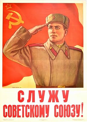 Original Vintage Poster Red Army Service Soviet Union Salute
