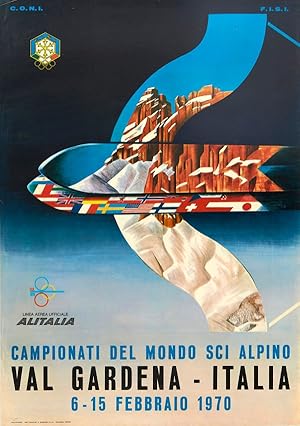 Original Vintage Poster Val Gardena Dolomites Ski Championship Italy Alitalia