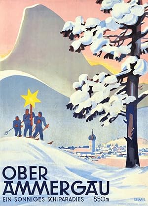 Original Vintage Poster Ski Oberammergau Garmisch Partenkirchen Bavaria Germany