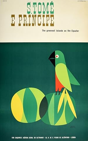 Original Vintage Poster Sao Tome Principe Greenest Islands Parrot