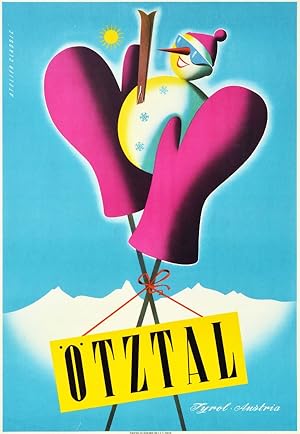 Original Vintage Poster Otztal Tyrol Austria Snowman
