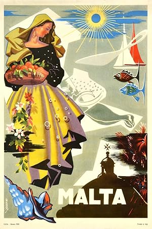 Original Vintage Poster Malta Mediterranean Sea