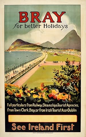 Original Vintage Poster Bray Ireland Better Holidays