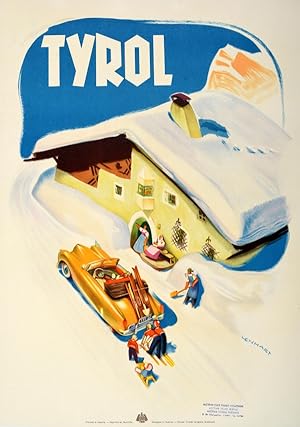 Original Vintage Poster Tyrol Franz Lenhart Ski Chalet Austria