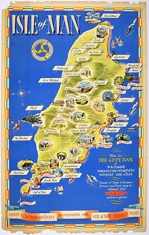 Original Vintage Poster Isle Of Man Map British Railways