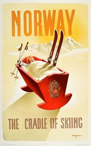 Original Vintage Poster Norway Cradle Of Skiing Knut Yran