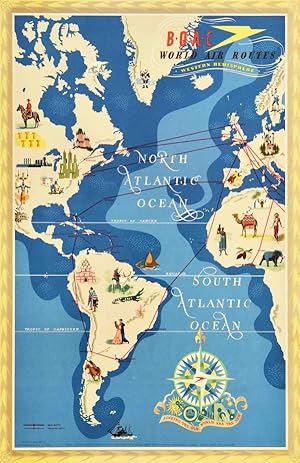 Original Vintage Poster BOAC World Air Routes Western Hemisphere