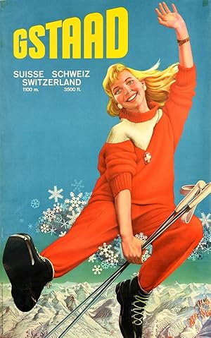 Original Vintage Poster Gstaad Switzerland Ski