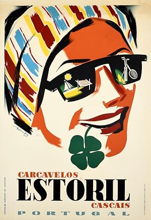 Original Vintage Poster Carcavelos Estoril Cascais Portugal