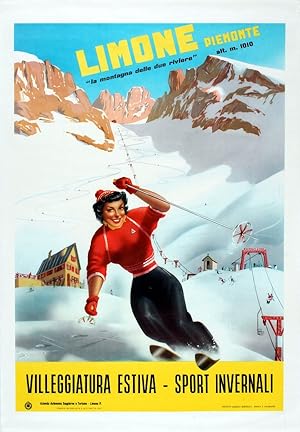 Original Vintage Poster Limone Piemonte Winter Sports ENIT