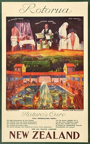 Original Vintage Poster New Zealand Rotorua Nature's Cure