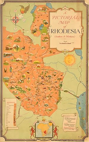 Original Vintage Poster Rhodesia Pictorial Map Africa Zimbabwe