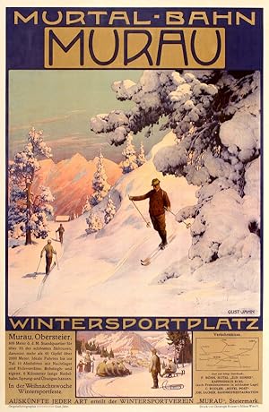 Original Vintage Poster Murau Murtal Bahn Austria Skiing